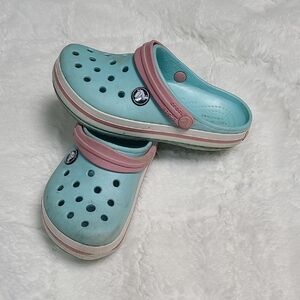 CROCS Blue and Pink Slippers with Perforated Design